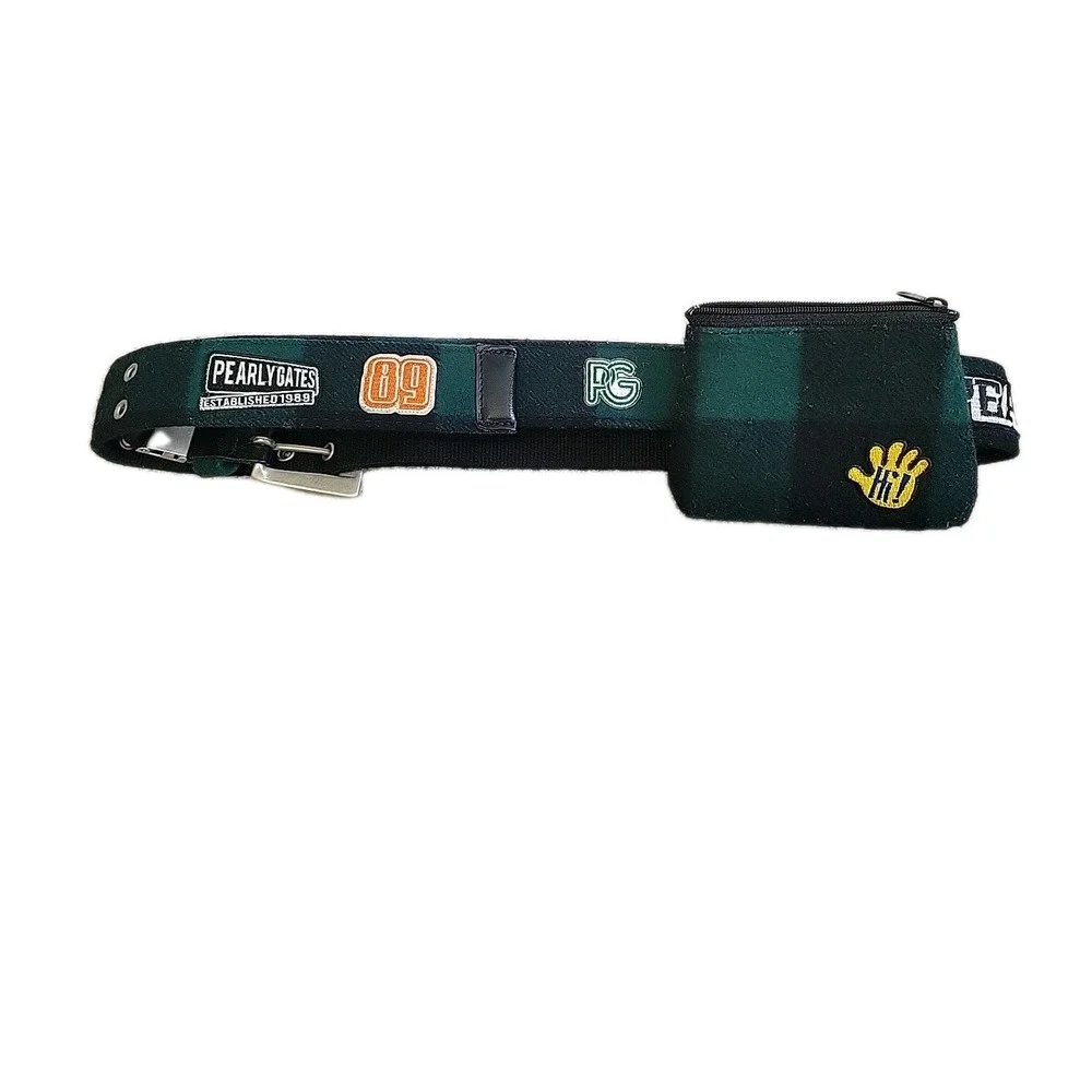 PEARLY‎ GATES BELT AND POUCH, GREEN PLAID, FELT, 45
